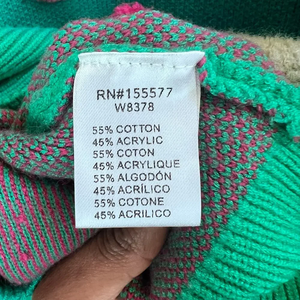 Green Casual Women's Heart Pattern Crew Neck Drop Shoulder Sweater Size M/L - Picture 6 of 7